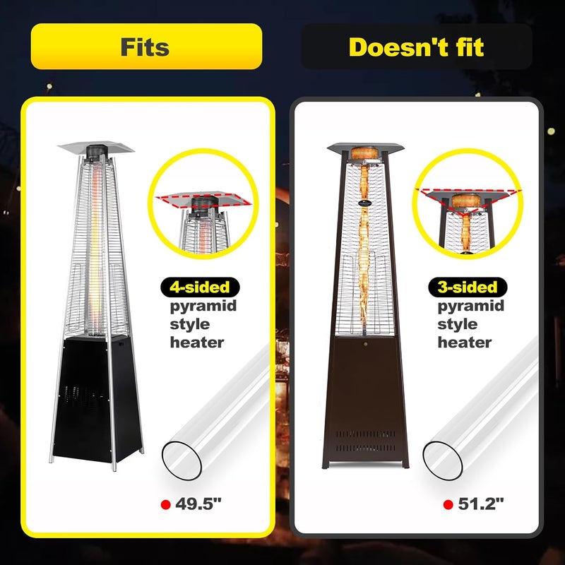 YEHERIT Patio Heater Glass Tube Replacement with Rubber Ring, 49.5″ Tall 4″ Diameter, Quartz Glass Tube Fit Four-Sided Pyramid Flame Outdoor Heaters Compatible with Hiland, Fire Sense - Image 3